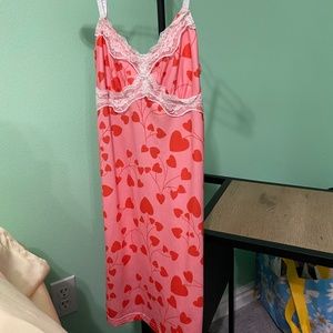Lacy pink dress with red hearts